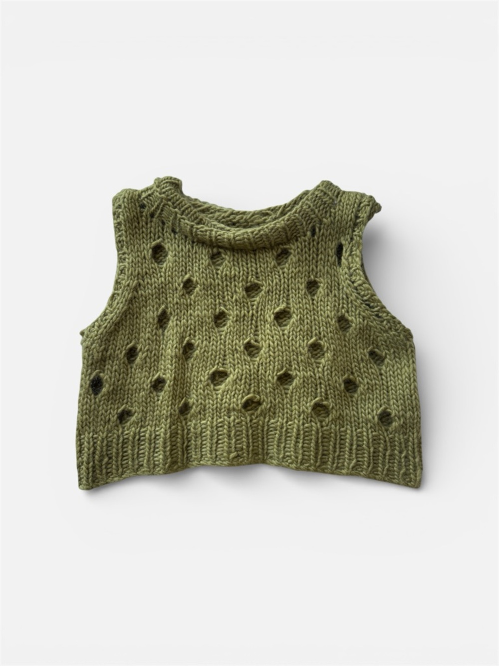 Handmade Knit Olive Green Cropped Tank